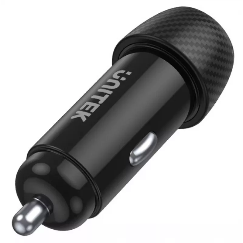 Car charger Unitek P1400A with USB-C and USB-A, 38W, Quick Charge 3.0, input 12–24V, black
