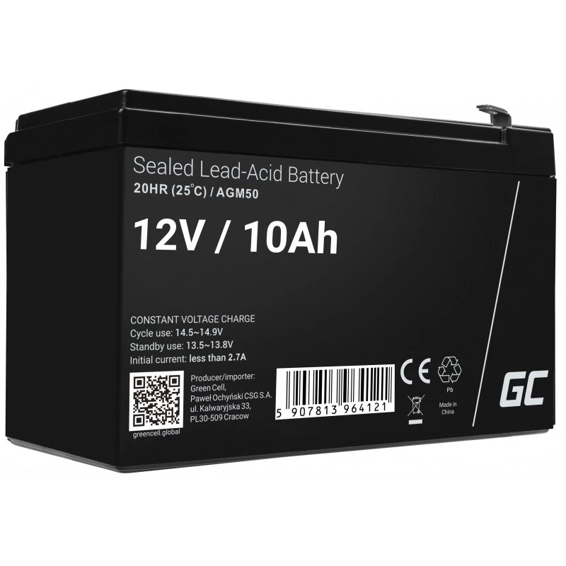 UPS battery Green Cell AGM50 12 V 10 Ah VRLA AGM, 65×151×95 mm, 2.45 kg, black