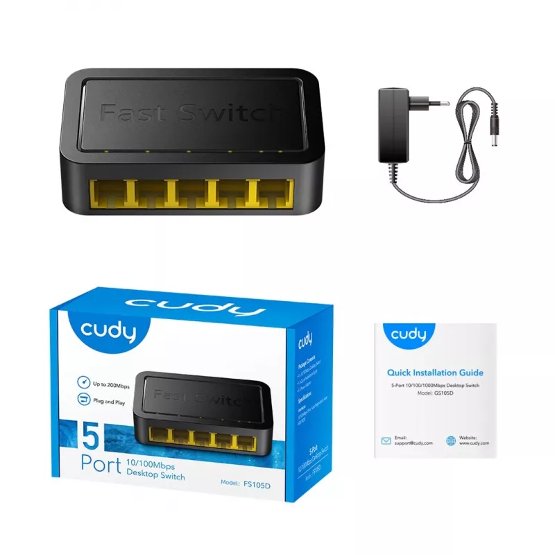 Network switch Cudy FS105D — 5-port Fast Ethernet 10/100, 1 Gbit/s switching, black