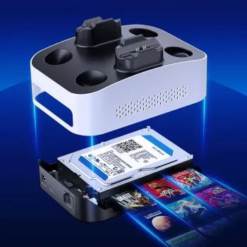 GrauGear G-3506-CG 3.5-inch External Gaming HDD 4TB with PS5 Controller Charging Station