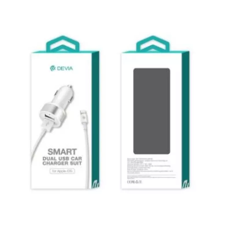 Car Charger Devia Smart Series Dual USB 2.4A with integrated Lightning cable
