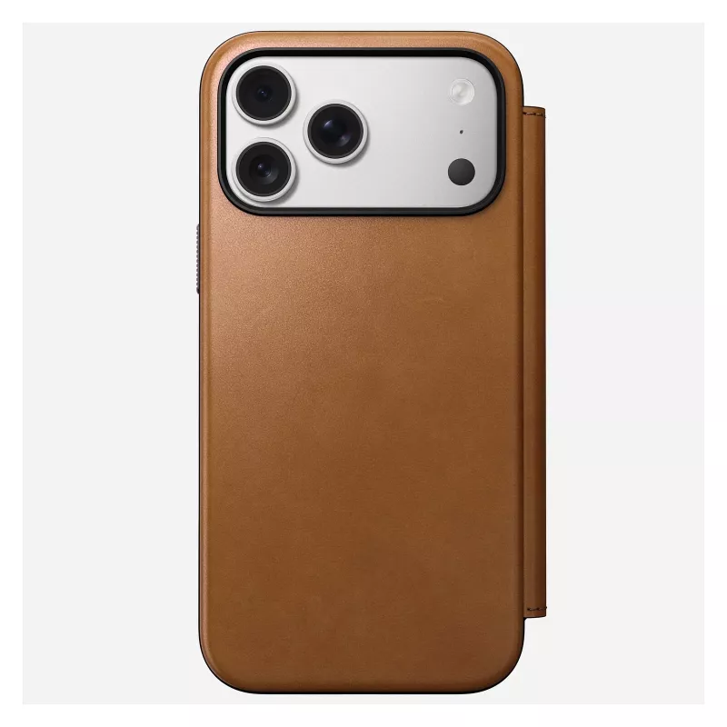 Mobile phone folio Nomad Modern Leather Folio cover for iPhone 17 Pro Max — Tan, fits up to 17.5 cm (6.9 inch) screen, 4 card pockets