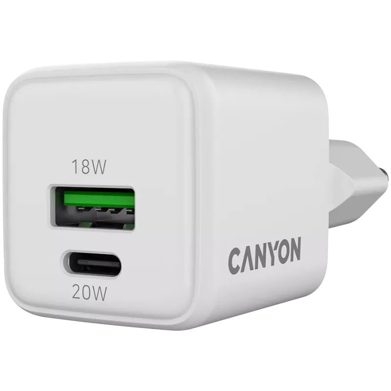 Canyon Charger CU20AC GaN 20W PD, 2-Port (USB-A/USB-C) WH retail (CNS-CUW20AC)
