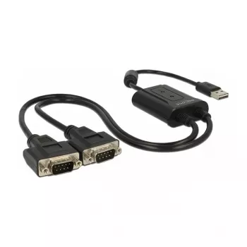 Serial Cable DeLOCK 63950 USB 2.0 Type-A 2 x RS-232 DB9 Black 0.6 m