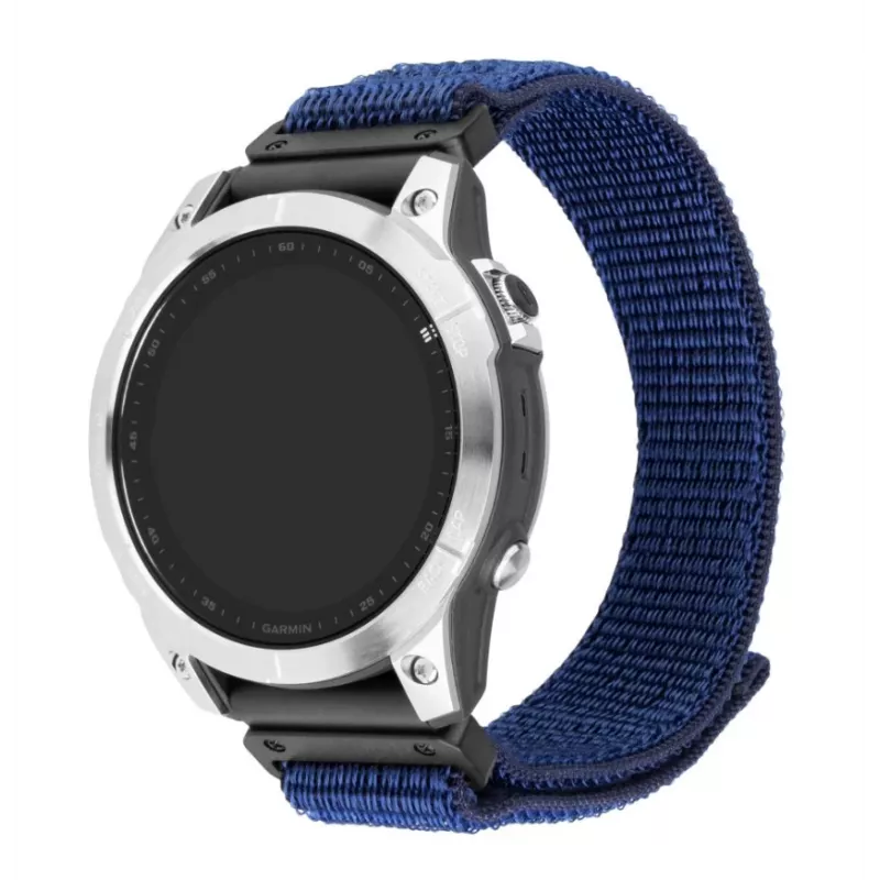Replacement Sporty Strap FIXED for Garmin QuickFit 22 mm — Dark Blue Nylon, 160–210 mm