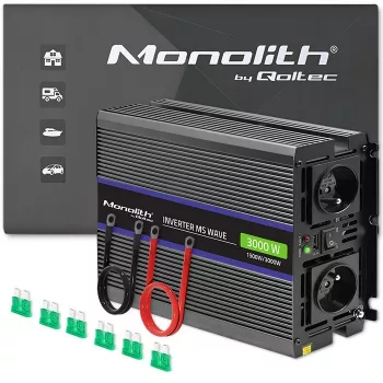 Power inverter QOLTEC Monolith 3000 MS Wave, 12V→230V, 1500/3000W, with USB