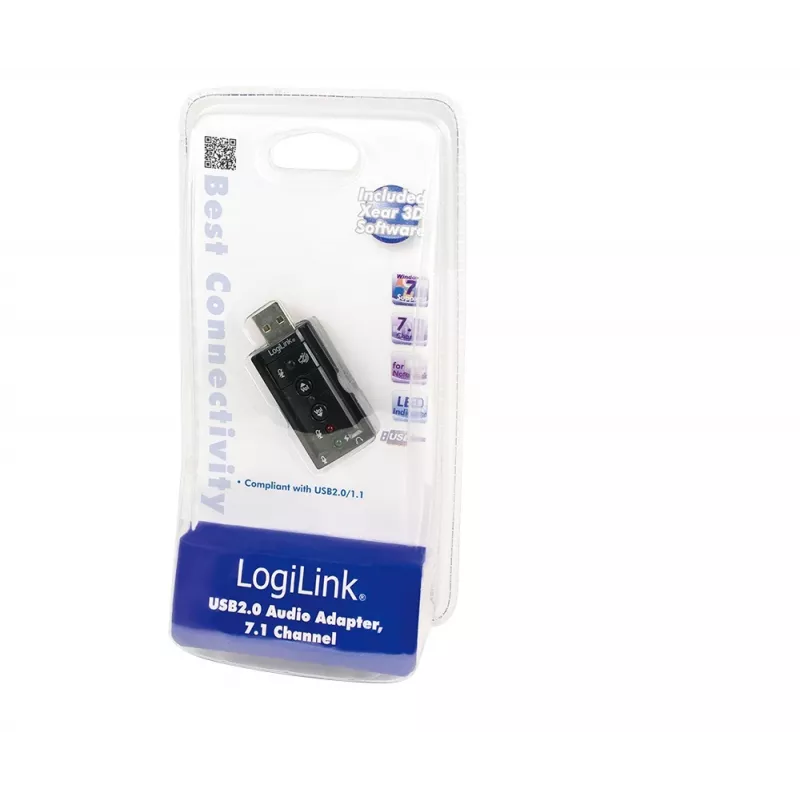 External USB Soundcard LOGILINK UA0078, 7.1 channel, USB interface, compact 124×194×34 mm, 80 g