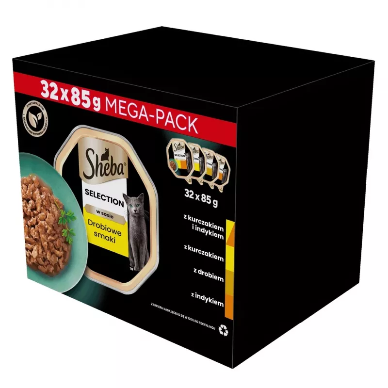 Wet cat food Sheba tray Sauce Poultry (chicken, turkey) 32 x 85 g tray