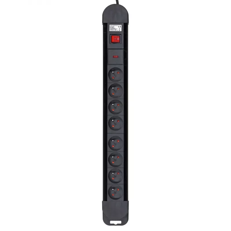 Power extension MACLEAN MCE11 — 8 AC outlets, 1.5 m cable, indoor, black, with on/off switch