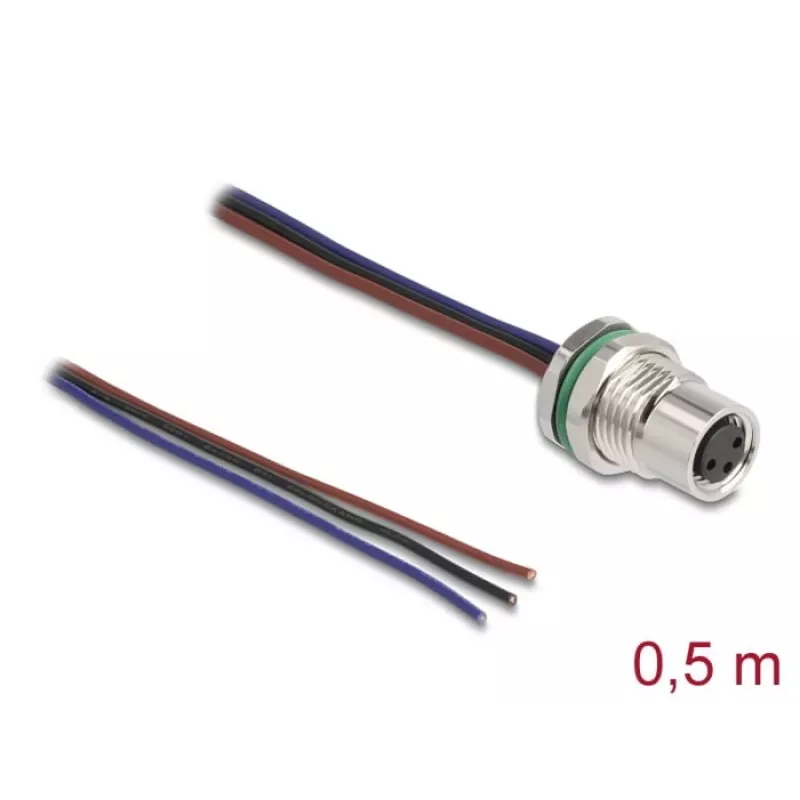 DeLOCK M8 panel-mount cable A-coded 3 pin female 0.5 m
