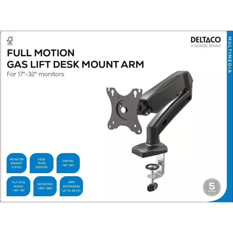 Deltaco ARM-534 monitor mount / stand 68.6 cm (27) Desk Black