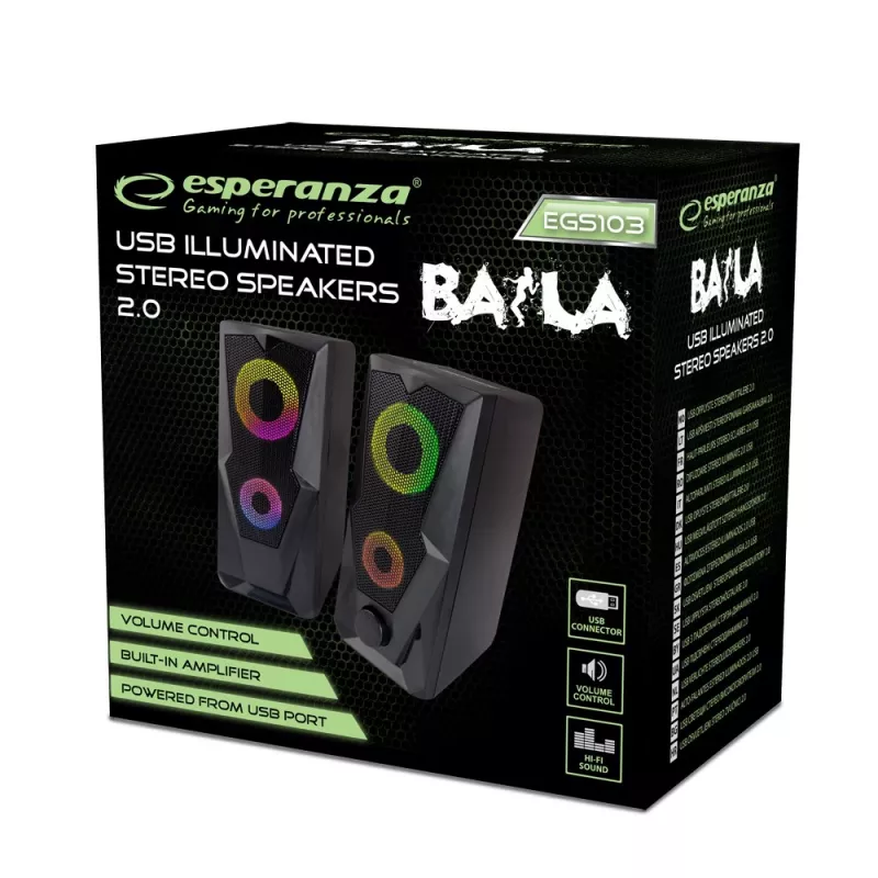 Loudspeaker ESPERANZA BAILA 6 W wired floor speaker, 6 W RMS, 160–20000 Hz, 3 Ω, USB & 3.5 mm, pair