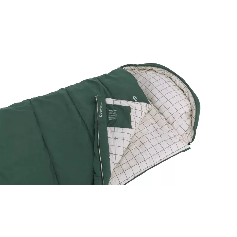 Sleeping bag Outwell Camper Prime semi-rectangular 900×2350 mm, max user height 200 cm, cotton/polyester, green