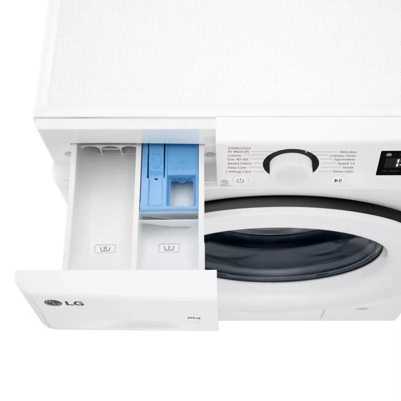 LG | Washing machine | F2WR508SWW | Energy efficiency class A-10% | Front loading | Washing capacity 8 kg | 1200 RPM | Depth 47.5 cm | Width 60 cm | Display | LED | Steam function 