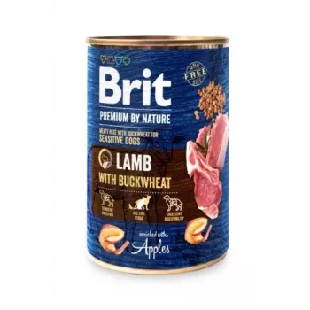 Wet dog food Brit Premium by Nature Lamb with Buckwheat 400 g — adult dogs, 78% moisture, 8% protein, 5% fat