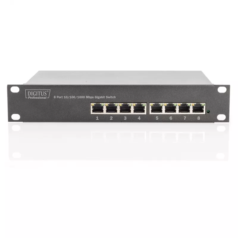 Switch DIGITUS 10 inch Gigabit Ethernet 8-Port Unmanaged - 8x Gigabit RJ45, rack-mountable