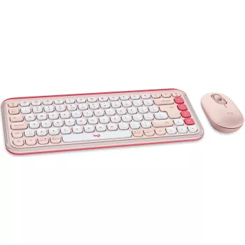 Logitech POP Icon Combo - Keyboard-and-Mouse-Set - Wireless - Bluetooth LE - QWERTY - US International - rosé, Off-White (920-013142)
