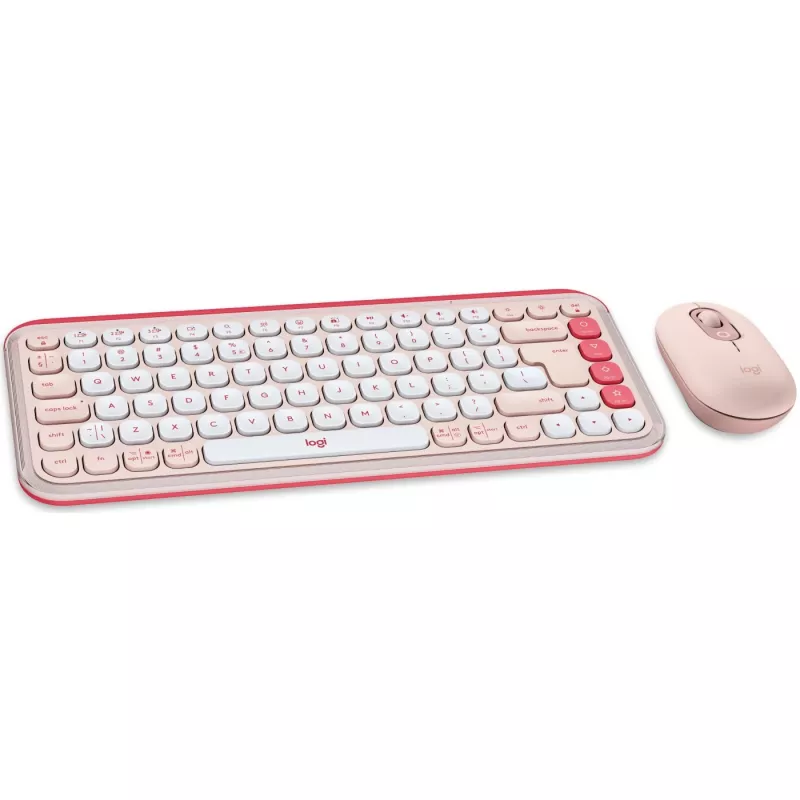 Logitech POP Icon Combo - Keyboard-and-Mouse-Set - Wireless - Bluetooth LE - QWERTY - US International - rosé, Off-White (920-013142)