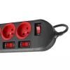 Power extension MACLEAN MCE204 1.5 m cable, 5 AC outlets, indoor, black/red