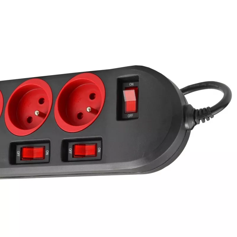 Power extension MACLEAN MCE204 1.5 m cable, 5 AC outlets, indoor, black/red