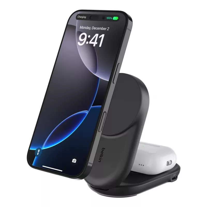 Indoor Charger Belkin UltraCharge 25w Qi2 2in1 Magnetic USB-C Black Round