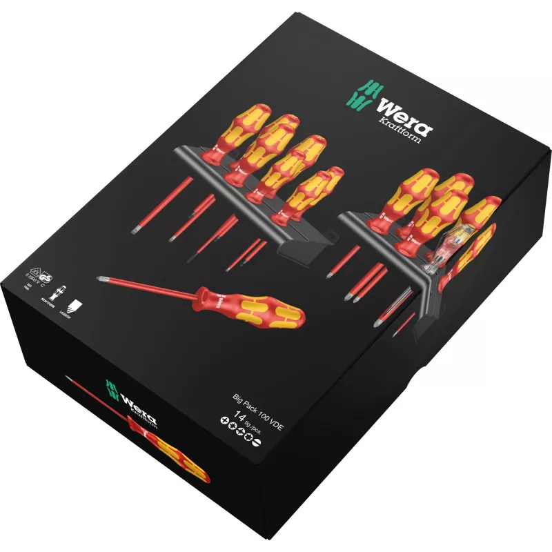 Wera Kraftform Big Pack 100 VDE - Schraubendrehersatz - 14 Stücke - isoliert (05105631001)