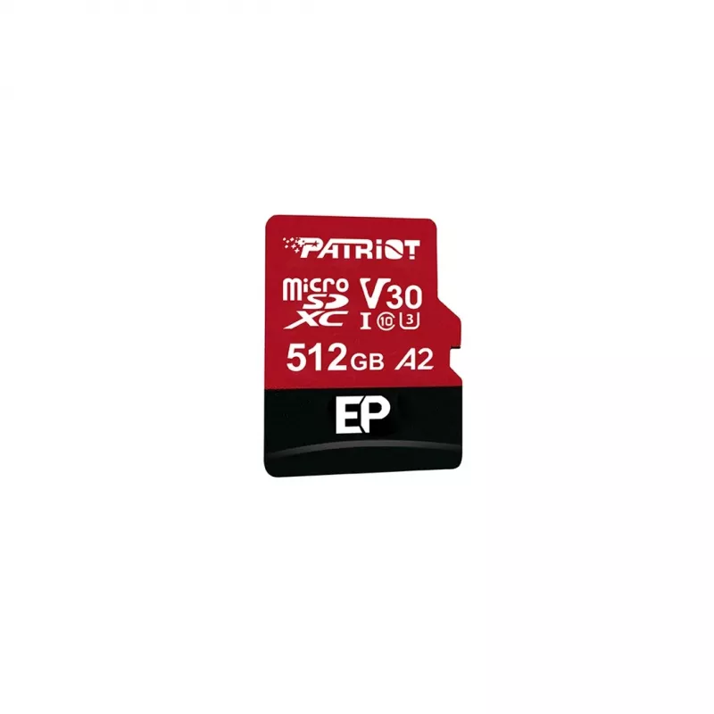 MicroSDXC memory card PATRIOT 512GB V30 U3 Class 10, read 90 MB/s, write 80 MB/s, with write-protect switch