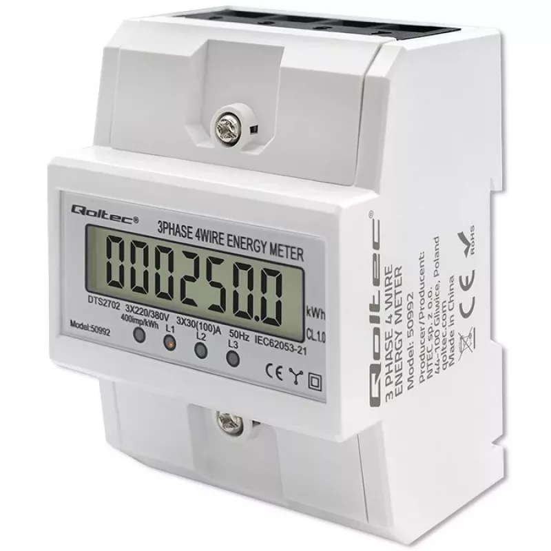 Three-phase electronic meter QOLTEC 50992 400V 100A