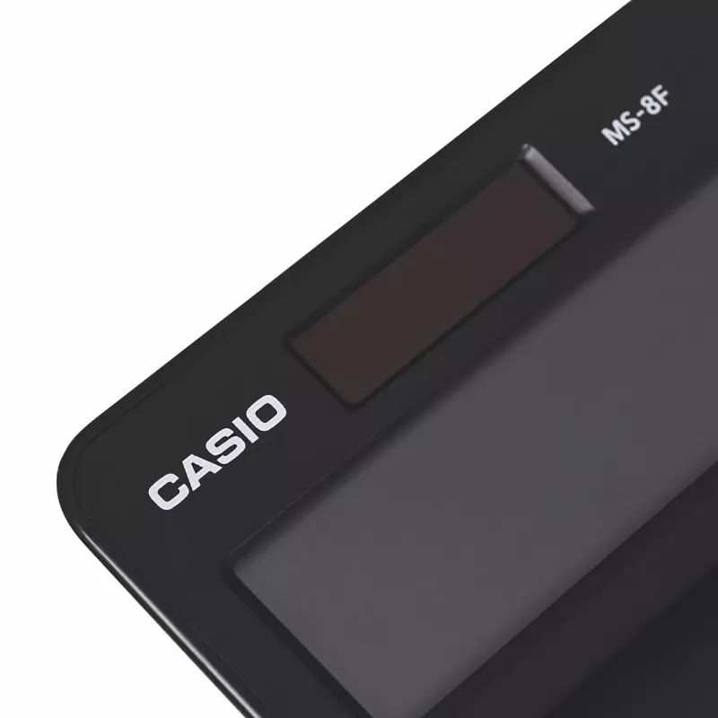 Desktop Basic Calculator CASIO MS-8F – 8-digit, battery/solar, 26 keys, currency & tax functions, profit calc, black
