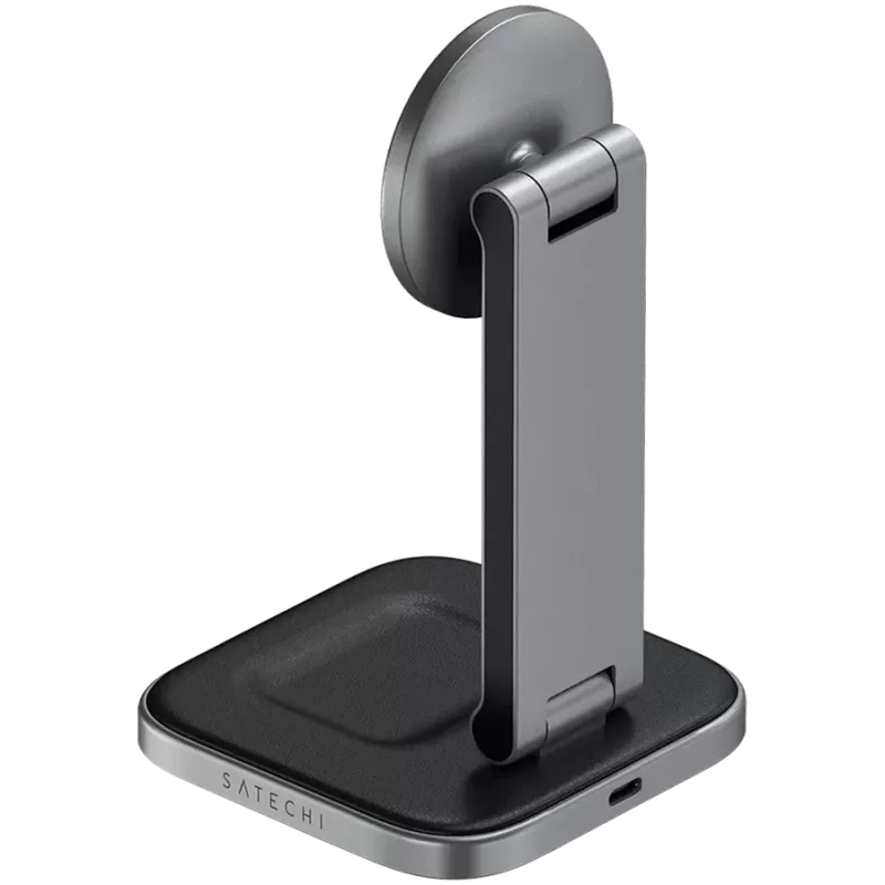 SATECHI 3-in-1 Foldable Qi2 Wireless Charging Stand (Space Gray) with Type A,C,G plugs