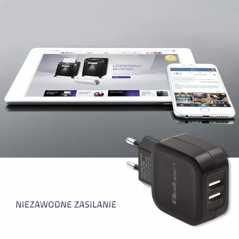 Qoltec 50188 mobile device charger Laptop, Smartphone, Smartwatch, Tablet, Telephone, Universal Black AC, DC Indoor