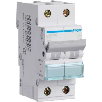 Hager MBN210. Number of Poles: 2P. AC Input Frequency: 50/60 Hz, Nominal Current Output: 10 A (MBN210)