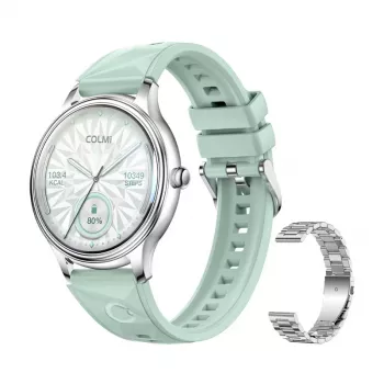 Smart watch Colmi L28 — Silver‑Green case with silver steel strap