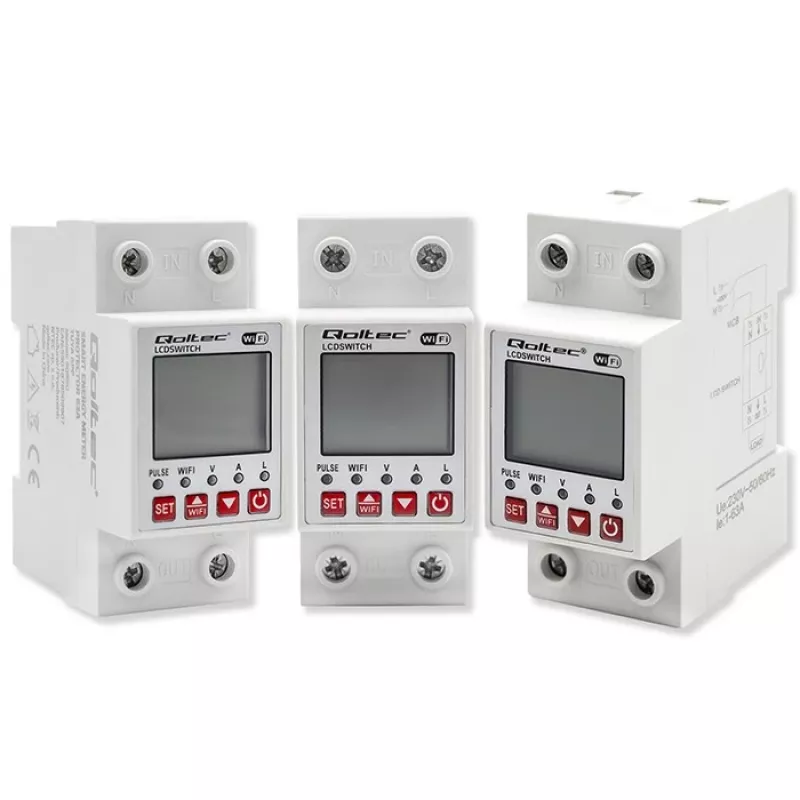 DIN-rail WiFi relay QOLTEC 50990, single-channel, 63A switching for electricity metering and remote control