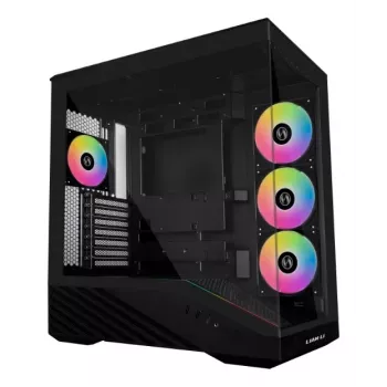 PC Case Lian Li Vector V100 Midi Tower — Black with Transparent Panel, supports 3×120mm side + 1×120mm rear fans, 3.5 inch HDD, 2.5 inch SSD, 235.5×446×484.6 mm