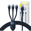 3in1 USB cable Baseus Flash Series 2, USB-C + micro USB + Lightning, 100W, 1.5m (blue)