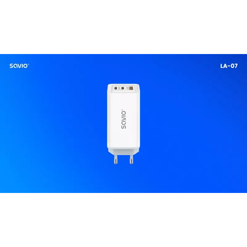 SAVIO LA-07 GaN 65W mains charger, USB, QC4.0+, PD 3.0, White