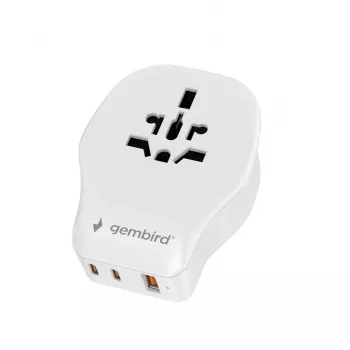 Wall travel adapter GEMBIRD TPA-1A2C20-02-W 20W — 1×USB-A + 2×USB-C, Type G plug, 100–250V, white