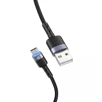 Data cable Tellur USB to Type-C LED nylon braided 1.2 m Black