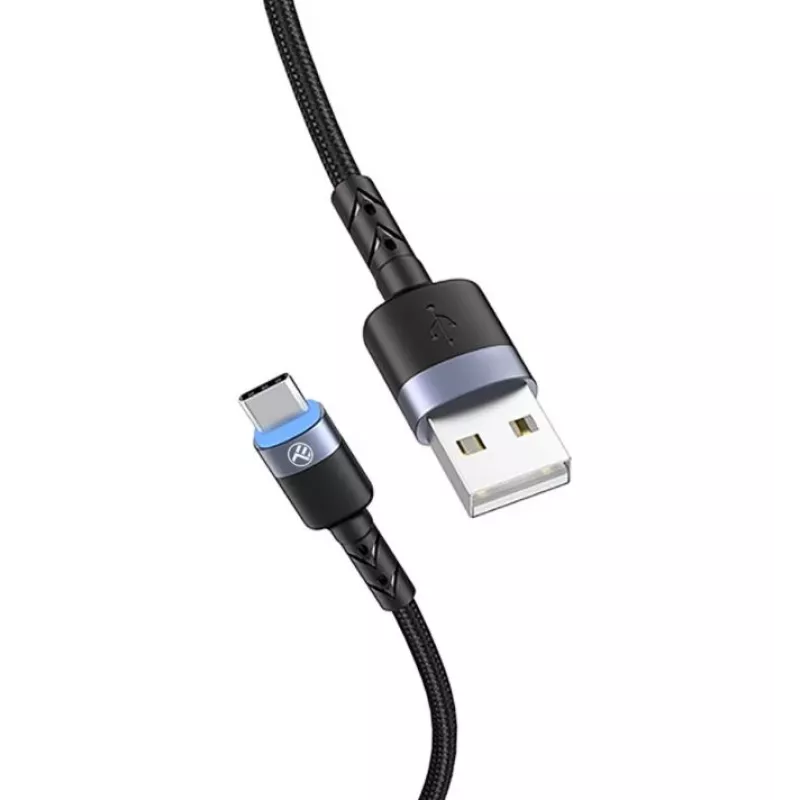 Data cable Tellur USB to Type-C LED nylon braided 1.2 m Black