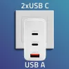 Charger QOLTEC 100W GaN USB-C Dual PD 5–20V 1.5–5A, 2×USB-C