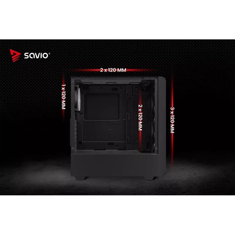 PC Cube Case SAVIO Noctis Glass RGB — Black, ATX/Micro-ATX, 210×410×450 mm, 3×120 mm front fans