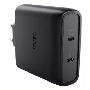 TRUST Maxo 100W 2-Port USB-C GaN Charger — 100 W, 2× USB-C, 20 V max, 2 m cable, black