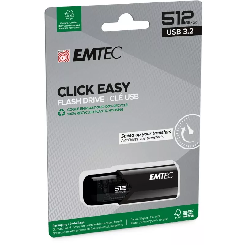 Emtec B110 Click Easy 3.2 USB flash drive 512 GB USB Type-A 3.2 Gen 2 (3.1 Gen 2) Black (ECMMD512GB113)