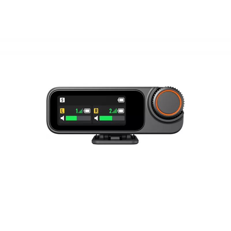 Microphone receiver DJI Mic 3 Camera mount black — battery powered, includes 3.5 mm audio and USB cables