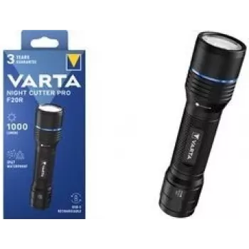 Flashlight Varta F20R Aluminium with Rechargeable Battery, compact handheld LED