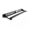 DELOCK 19 inch Keystone Patch Panel 24-port angled with strain relief, 1U, black, 482.6×125.5×44.2 mm