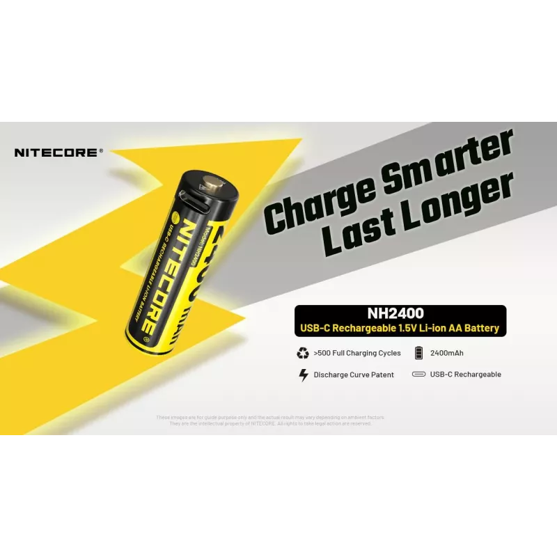 Rechargeable Li‑Ion AA 1.5V battery pack Nitecore NH2400 2400mAh — 4‑pack
