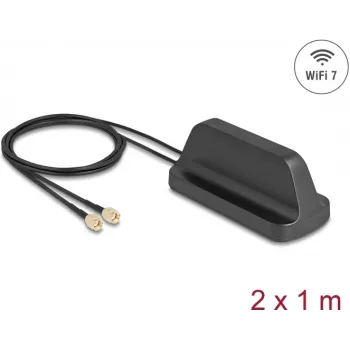External Wi‑Fi 7 Antenna DELOCK 81454 with 2 x RP‑SMA connectors, omnidirectional, 2.4–4.0 dBi