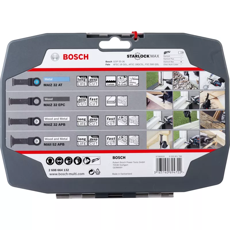 Bosch Starlock Best of Heavy Duty Sets, 4-Piece, Blade set, Metal, Wood, Black, Box
